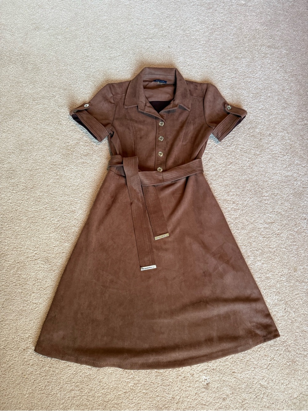 Tommy Hilfiger Brown Faux Suede A- Line Midi Women’s 8 Dress